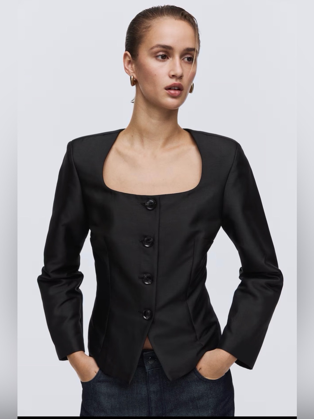 H&M satin square neck button up  jacket